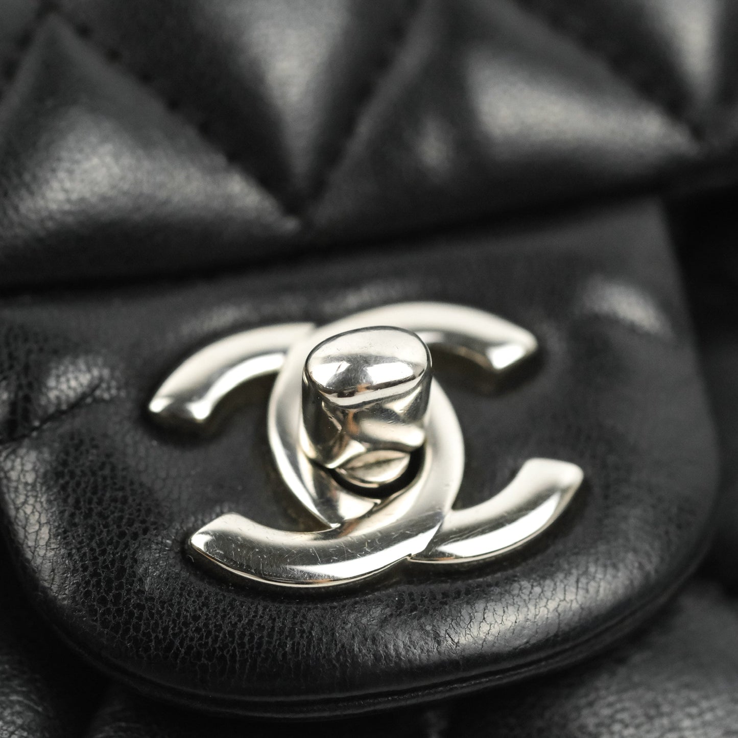Chanel Classic M/L Medium Flap Quilted Black Lambskin Silver Hardware