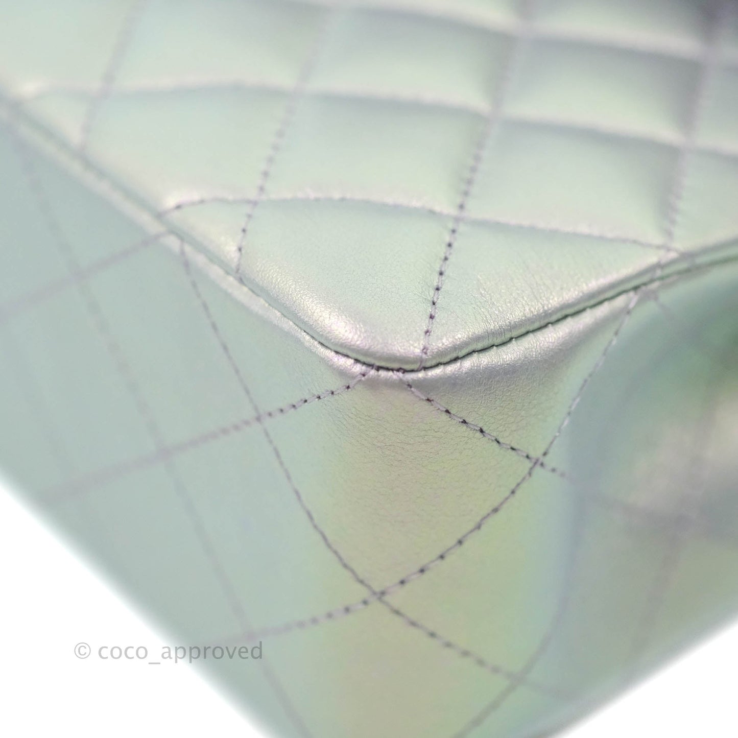 Chanel Small Classic Quilted Flap Metallic Iridescent White Lilac Silver Hardware