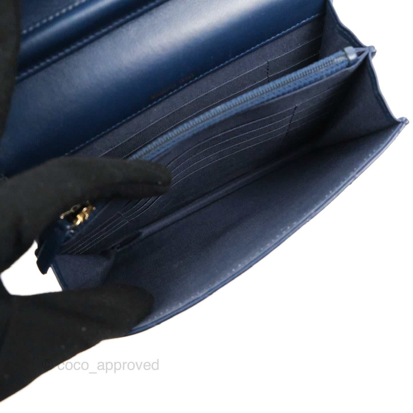 Chanel Square WOC Wallet On Chain Blue Lambskin Chevron Gold Hardware