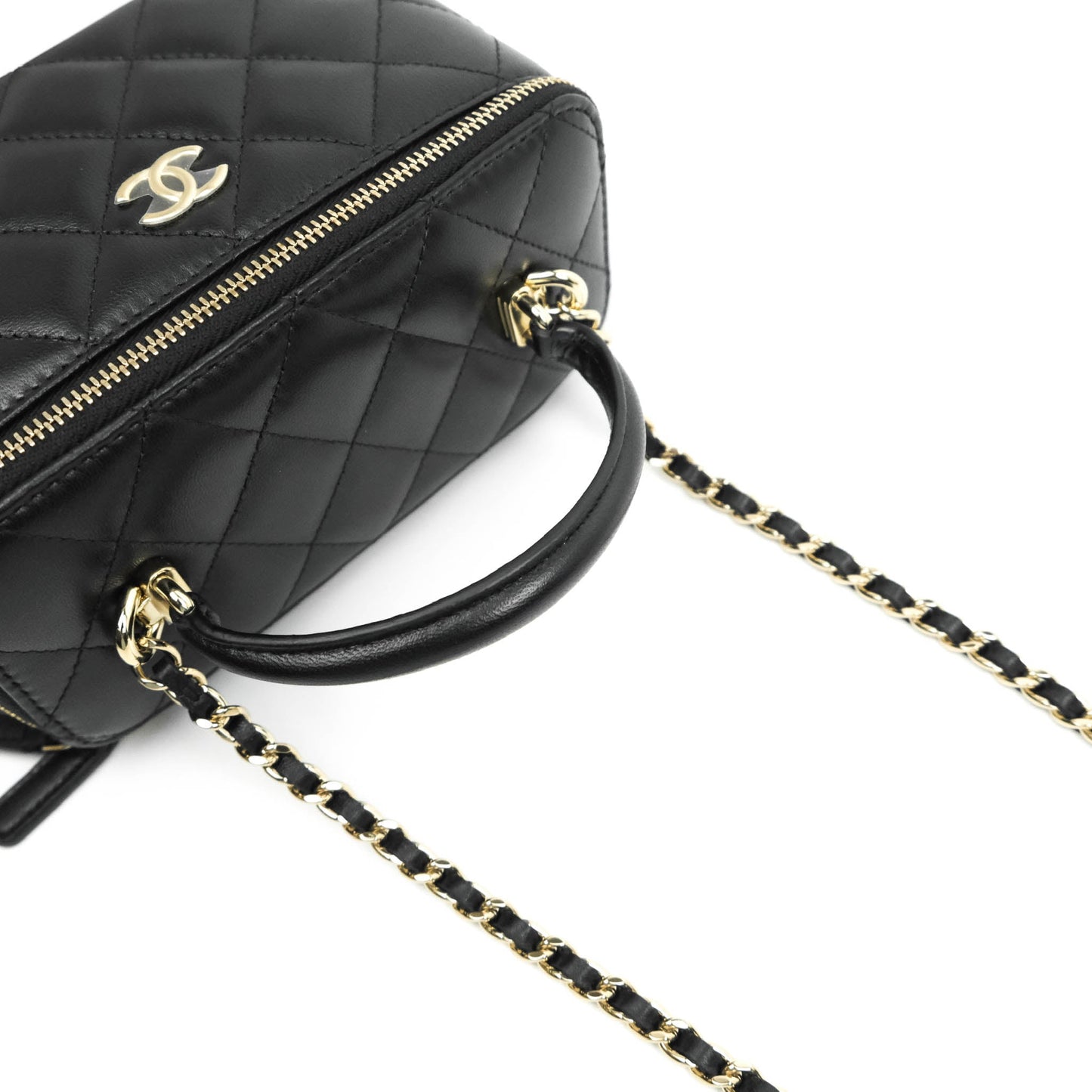 Chanel Vanity Rectangular Top Handle Black Lambskin Gold Hardware