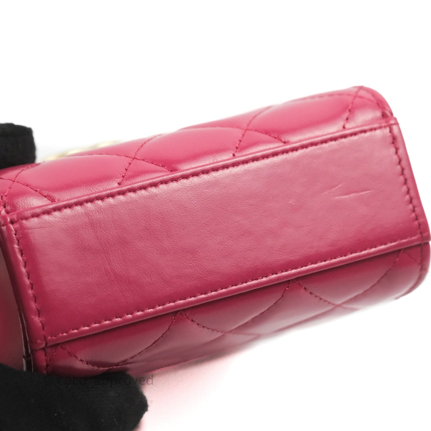 Chanel Quilted Perfect Fit Dark Pink Phone Holder Aged Gold Hardware