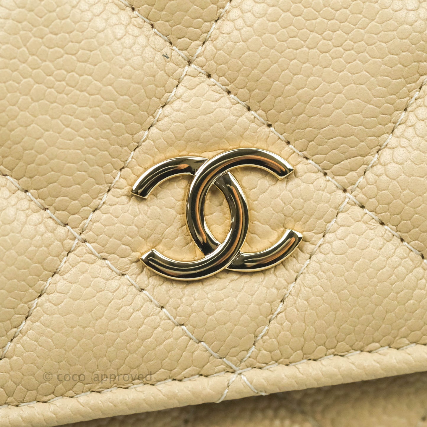 Chanel Quilted Wallet on Chain WOC Beige Caviar Gold Hardware