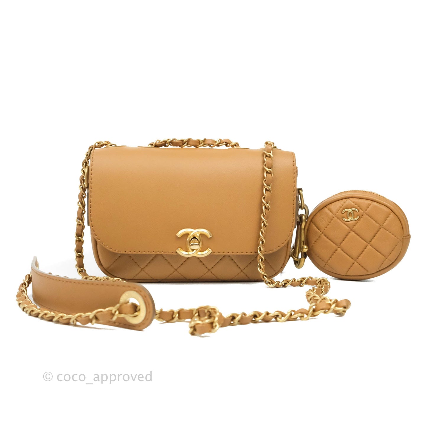 Chanel Quilted Flap With Coin Purse Caramel Calfskin Aged Gold Hardware 19K