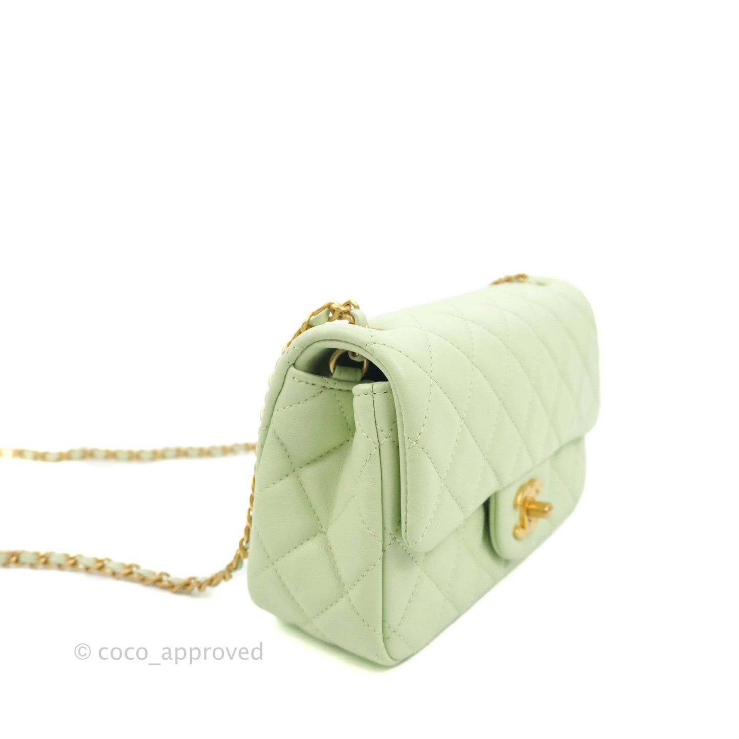 Chanel Quilted Mini Rectangular Pearl Crush Avocado Green Lambskin Aged Gold Hardware 22C