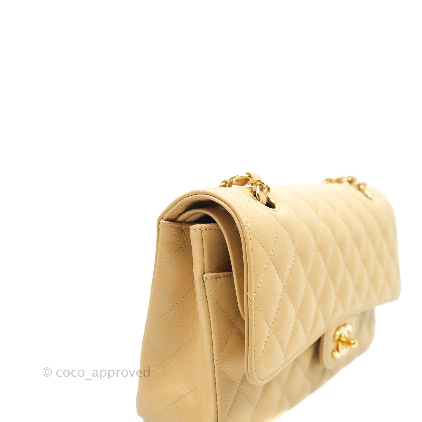 Chanel Classic M/L Medium Flap Quilted Beige Caviar Gold Hardware