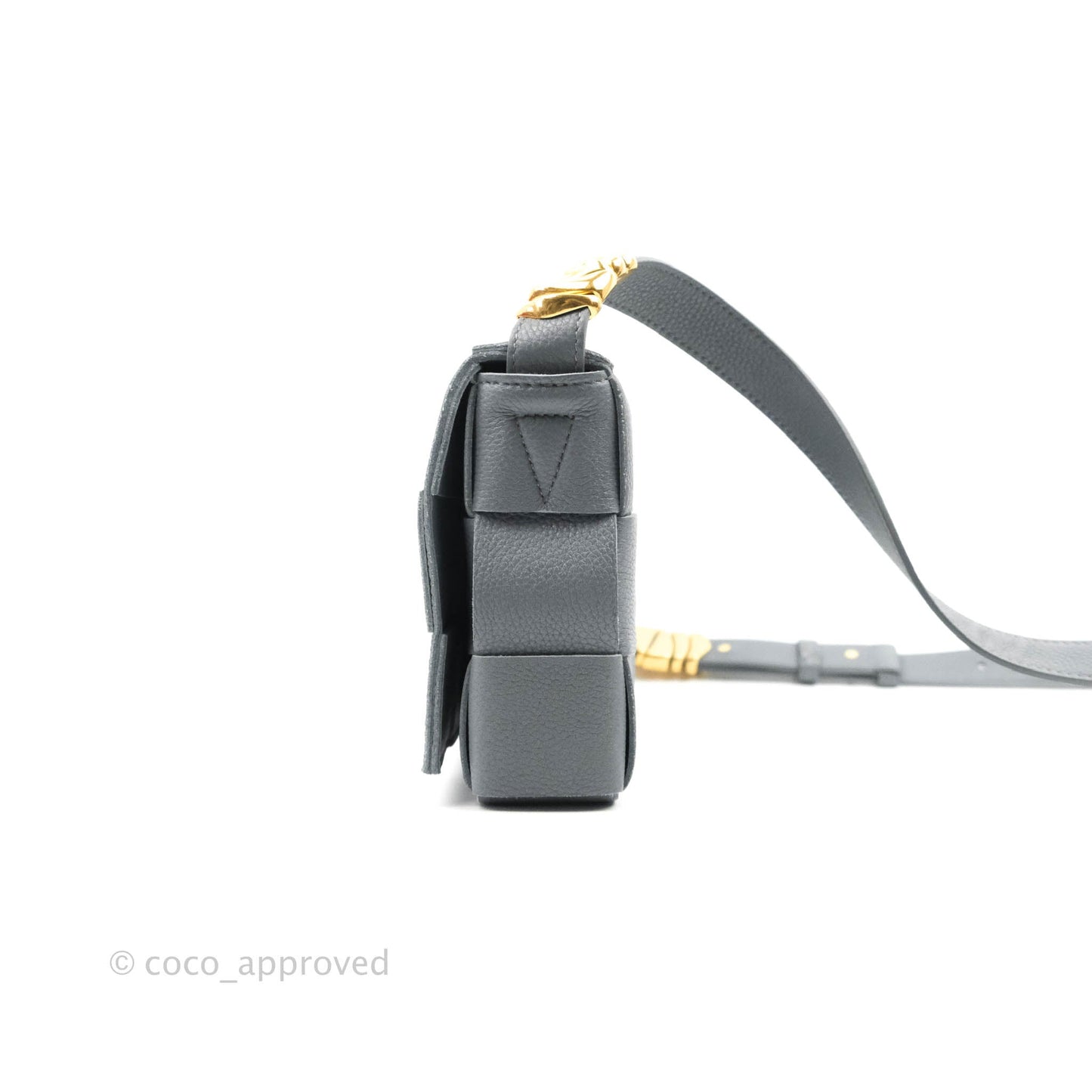 Bottega Veneta Cassette Shoulder Bag Intreccio Thunder Grey Grained Calfskin Gold Hardware