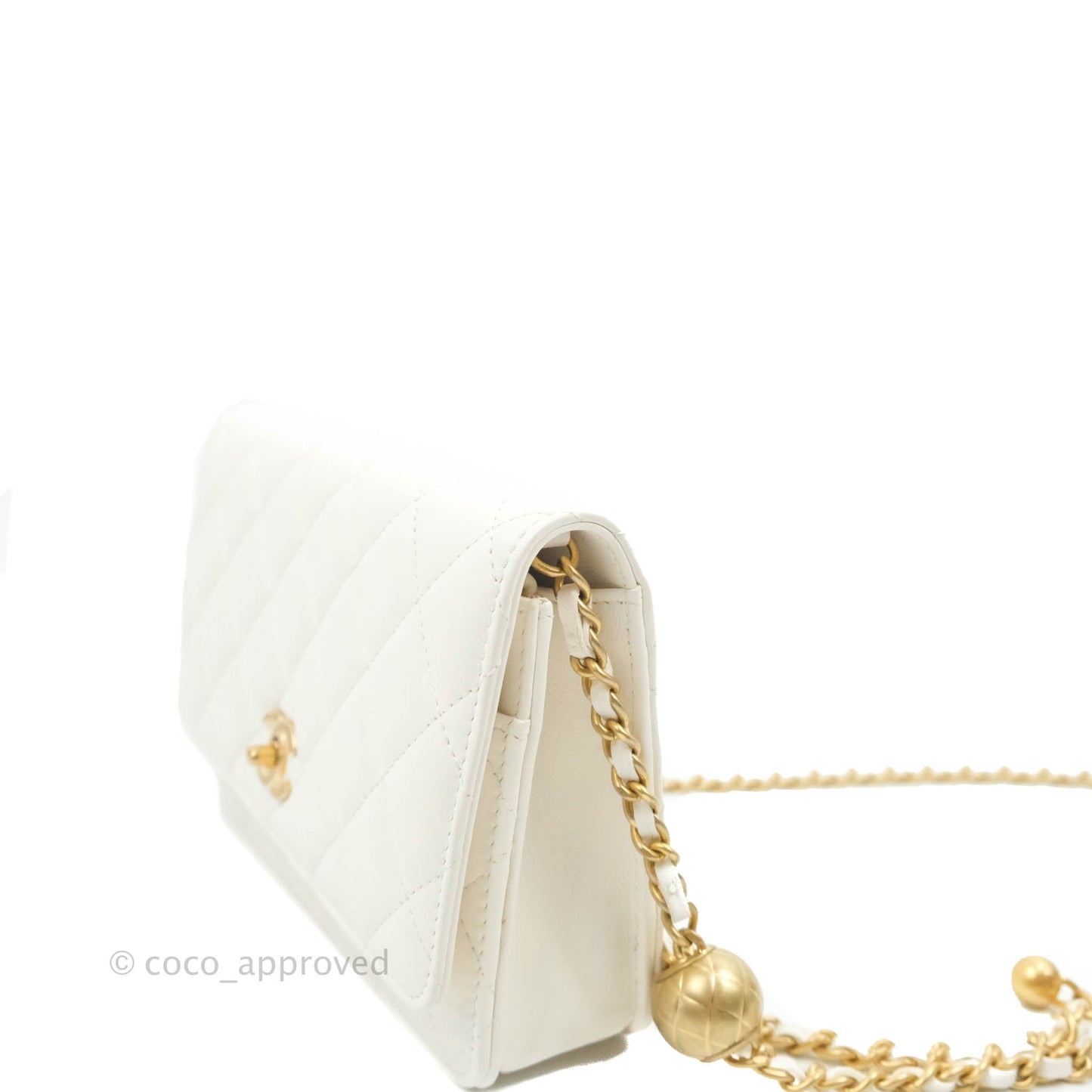 Chanel Quilted Pearl Crush Wallet on Chain WOC White Lambskin Aged Gold Hardware