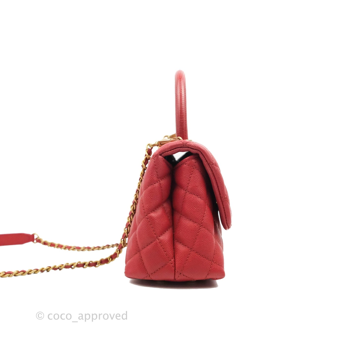 Chanel Small Quilted Coco Handle Red Caviar Gold Hardware