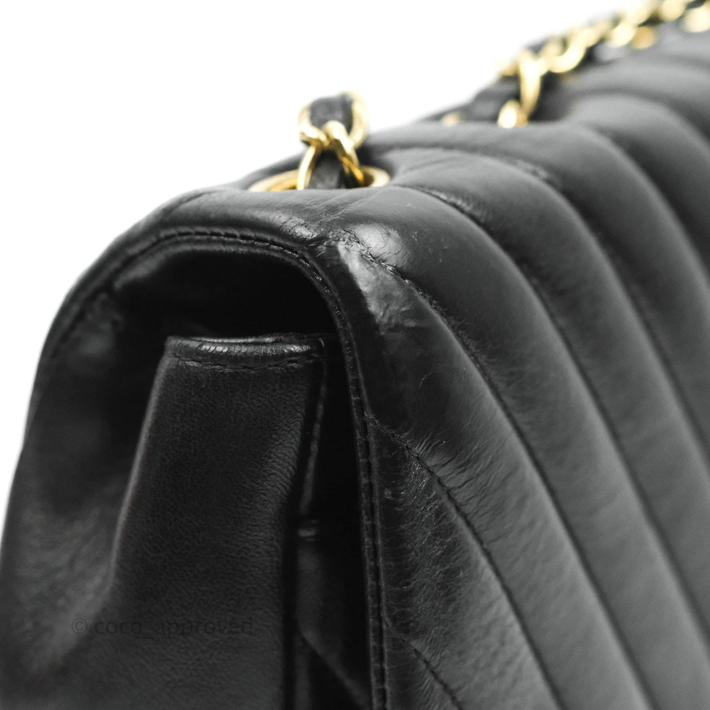 Chanel Large Chevron Single Flap Bag Black Calfskin Gold Hardware