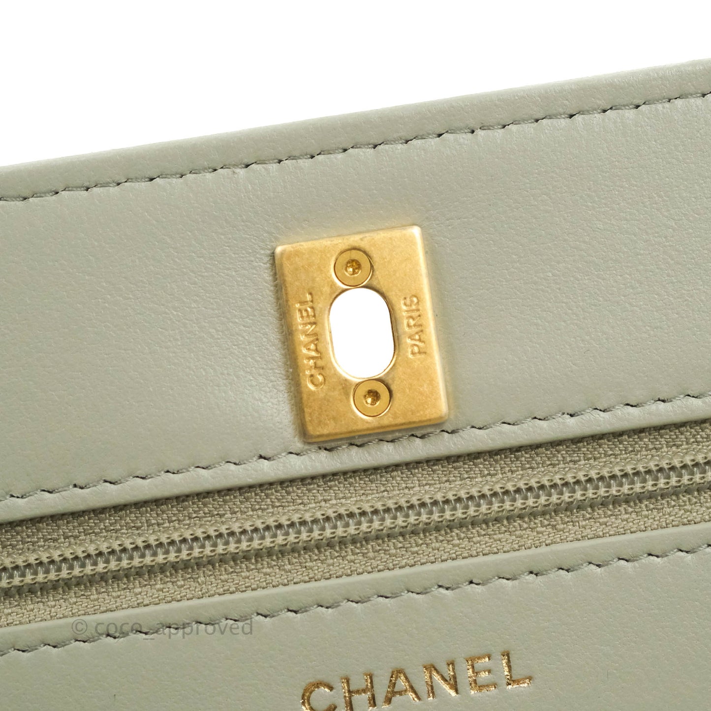 Chanel Quilted Pearl Crush Wallet on Chain WOC Light Grey Lambskin Aged Gold Hardware 22C