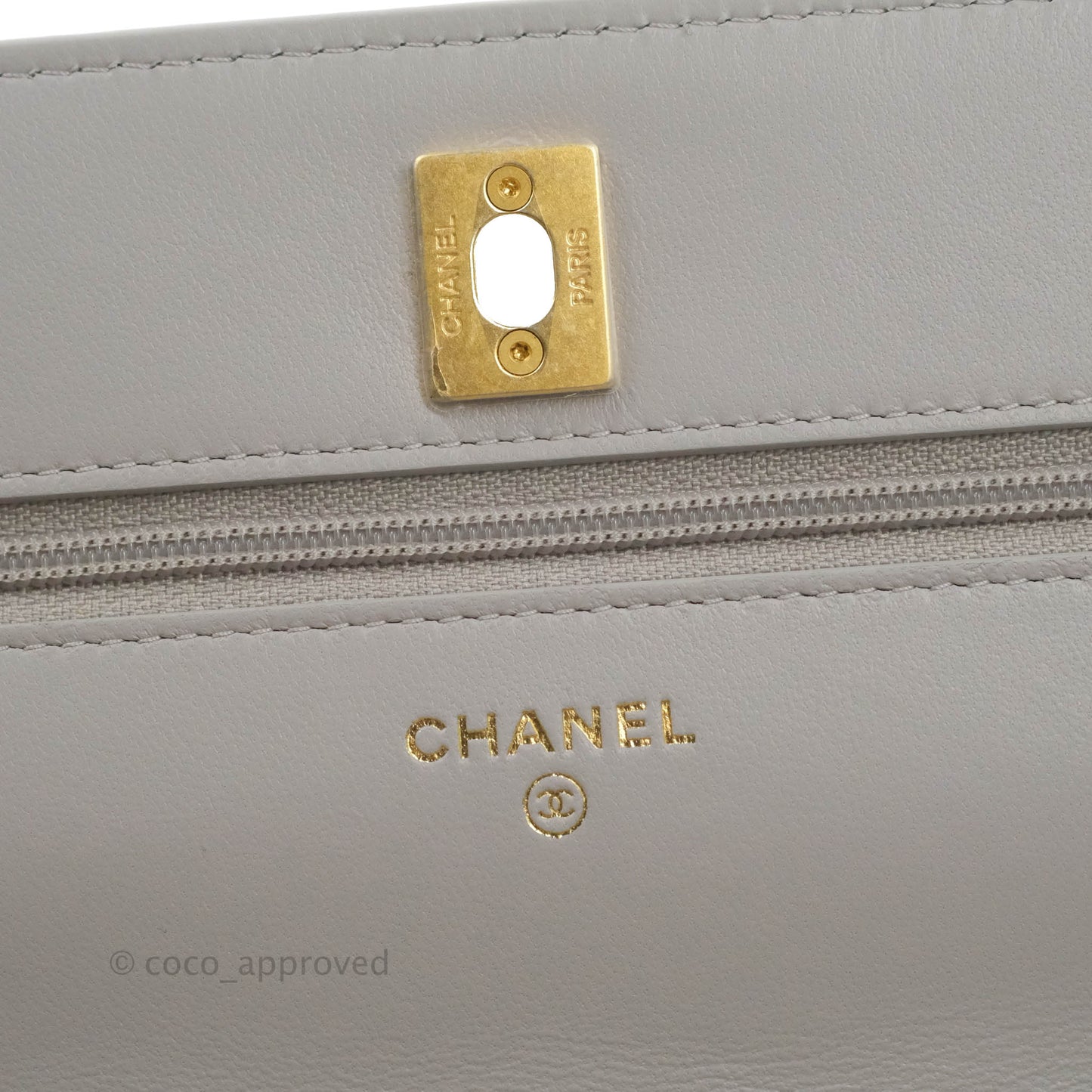 Chanel Quilted Pearl Crush Wallet on Chain WOC Grey Lambskin Aged Gold Hardware