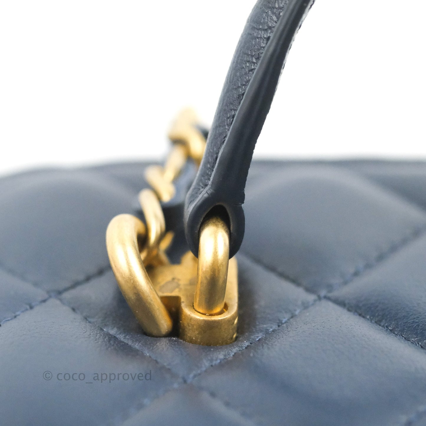 Chanel Vanity Rectangular Metal Top Handle Navy Lambskin Aged Gold Hardware 22B