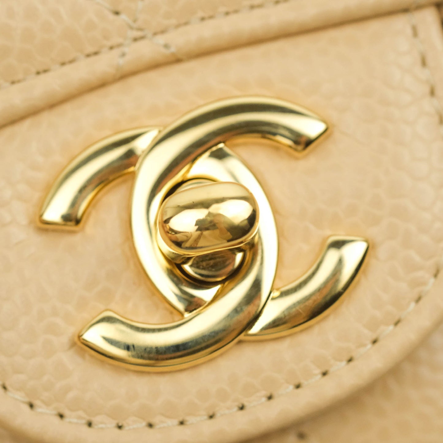 Chanel Small Classic Quilted Flap Beige Caviar Gold Hardware