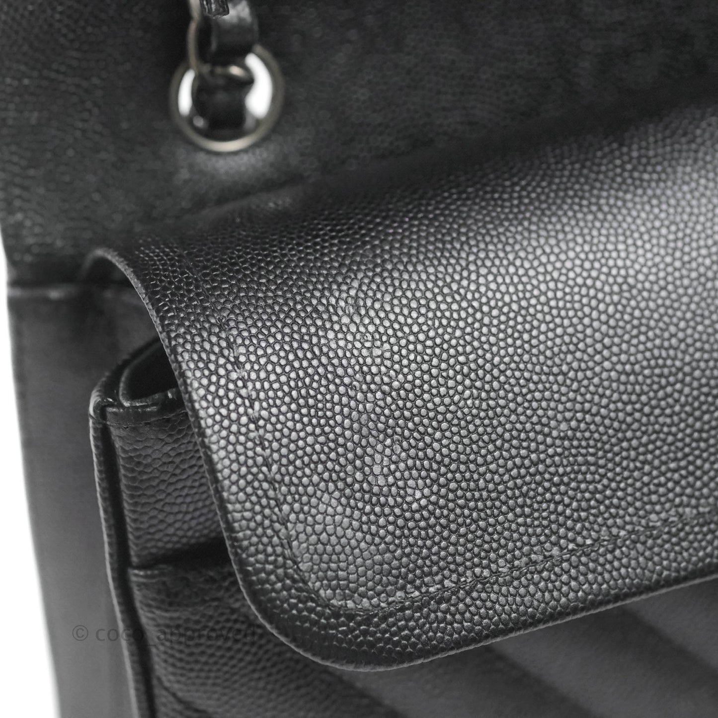Chanel Classic M/L Medium Chevron Double Flap Iridescent Black Caviar Ruthenium Hardware 17B