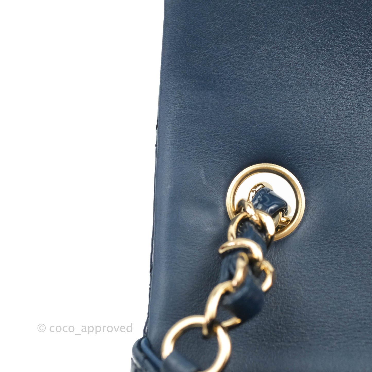Chanel Quilted Mini Rectangular Flap Navy Patent Leather Gold Hardware