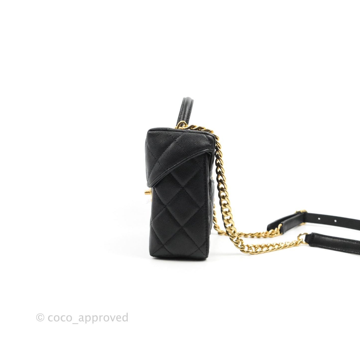 Chanel Small Vanity Flap Bag With Handle Black Caviar Gold Hardware 23C