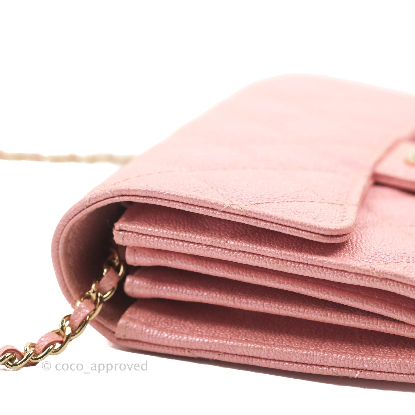 Chanel Mini Quilted Wallet On Chain WOC Caviar Iridescent Pink Gold Hardware 19S