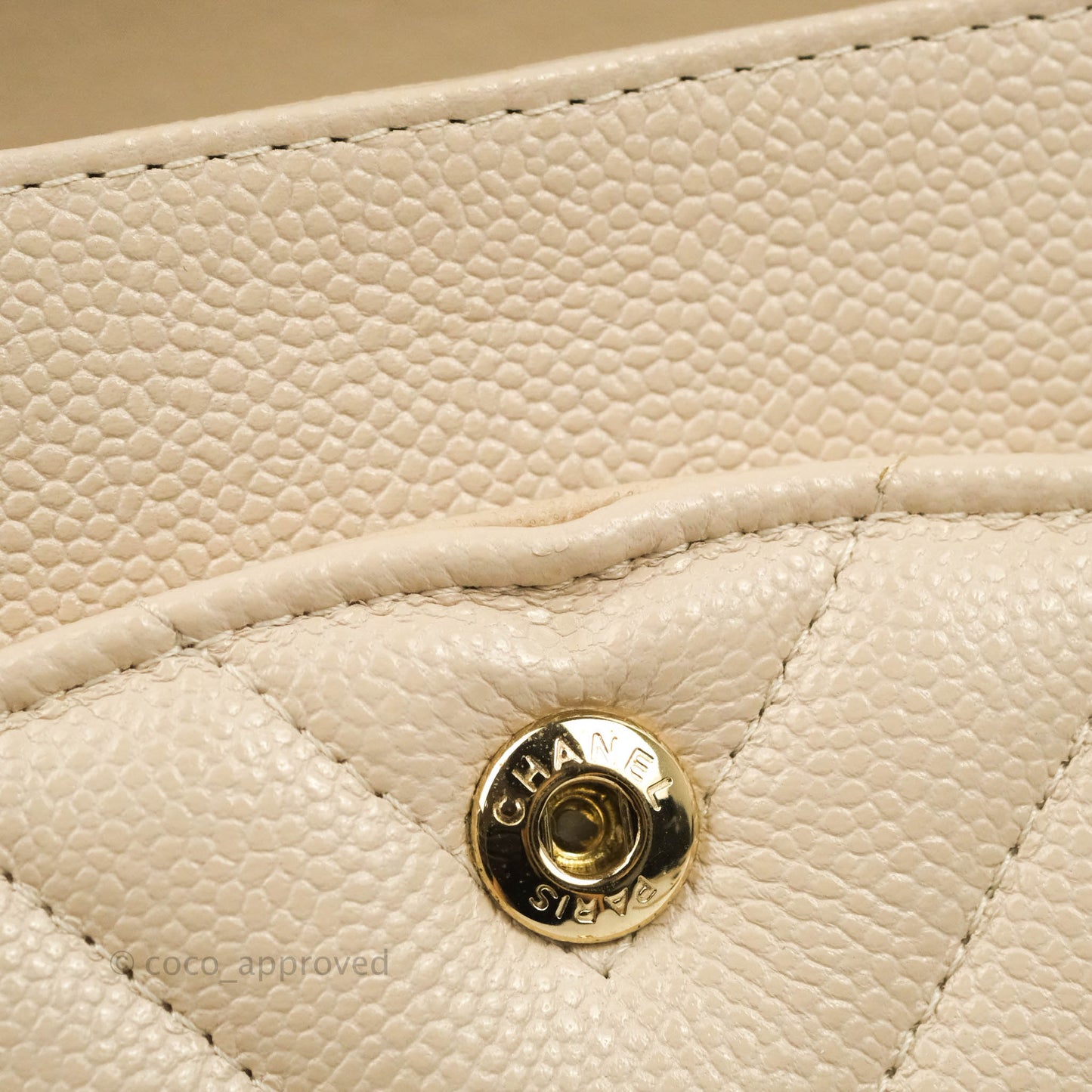 Chanel Classic M/L Medium Double Flap Chevron Ivory Caviar Gold Hardware