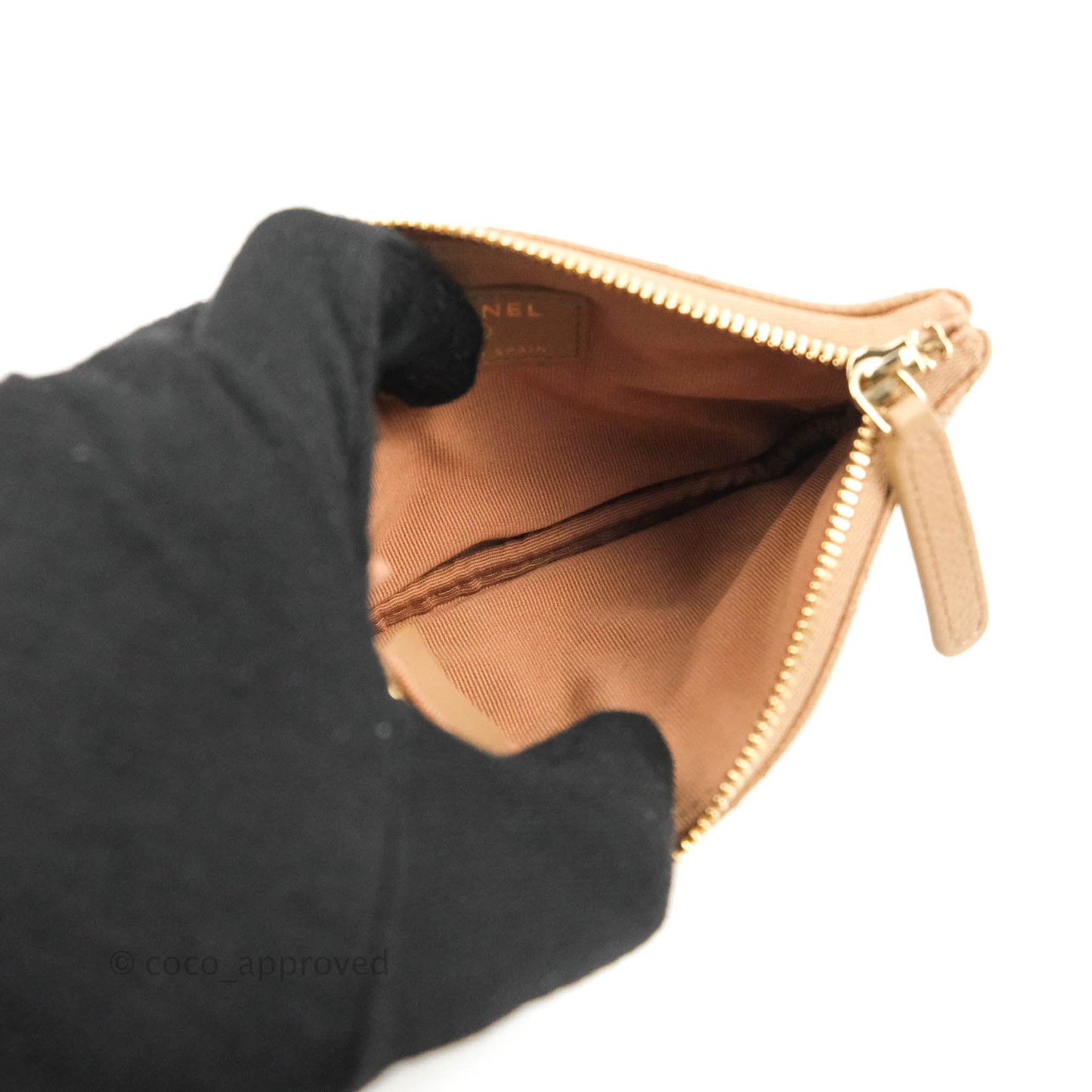 Chanel Quilted Mini O Case Dark Beige Caviar Gold Hardware
