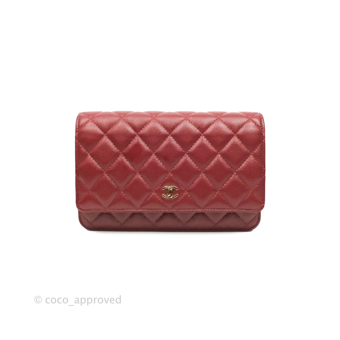 Chanel Quilted Wallet on Chain WOC Burgundy Caviar Gold Hardware