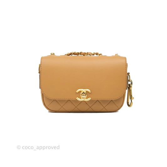 Chanel Quilted Flap With Coin Purse Caramel Calfskin Aged Gold Hardware 19K