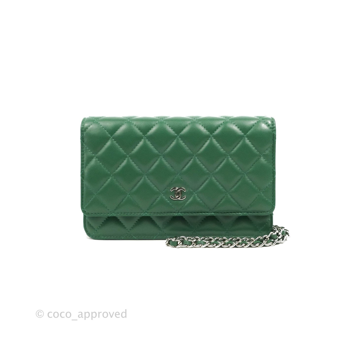 Chanel Quilted Classic Wallet on Chain WOC Green Lambskin Silver Hardware