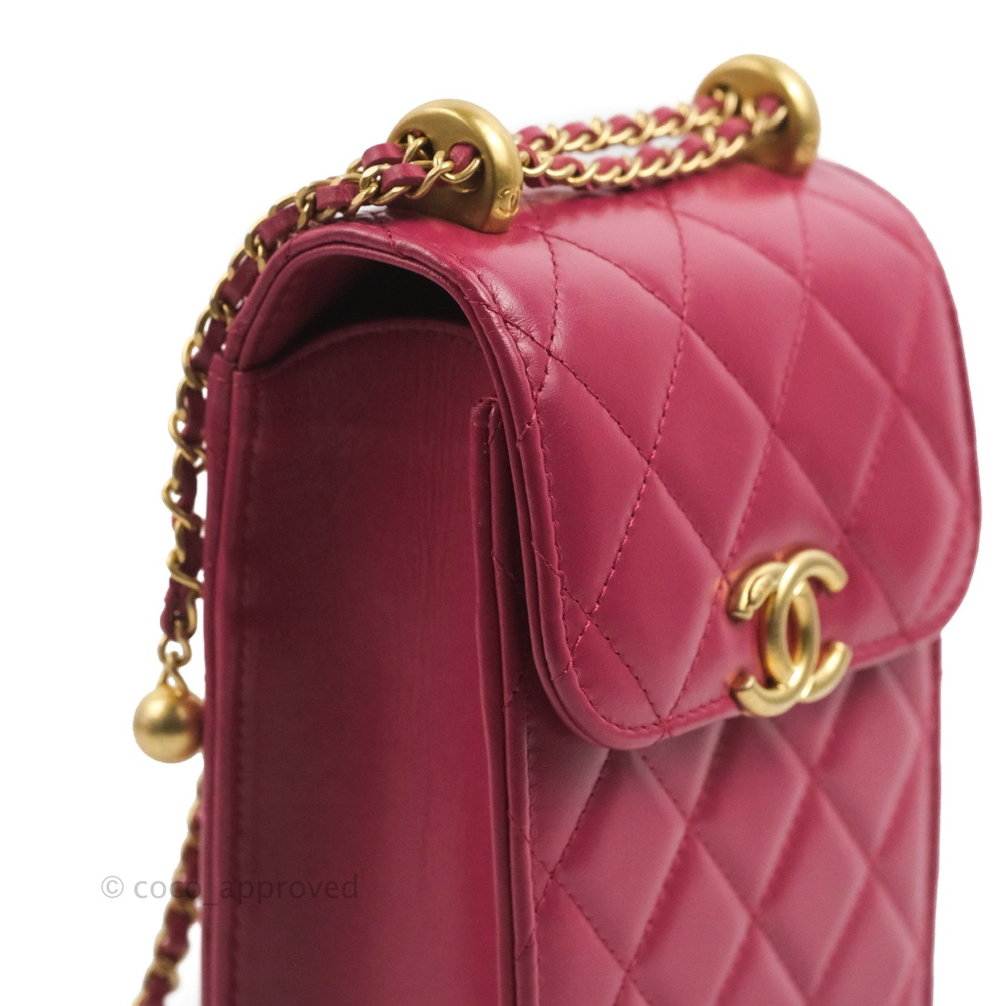Chanel Quilted Perfect Fit Dark Pink Phone Holder Aged Gold Hardware