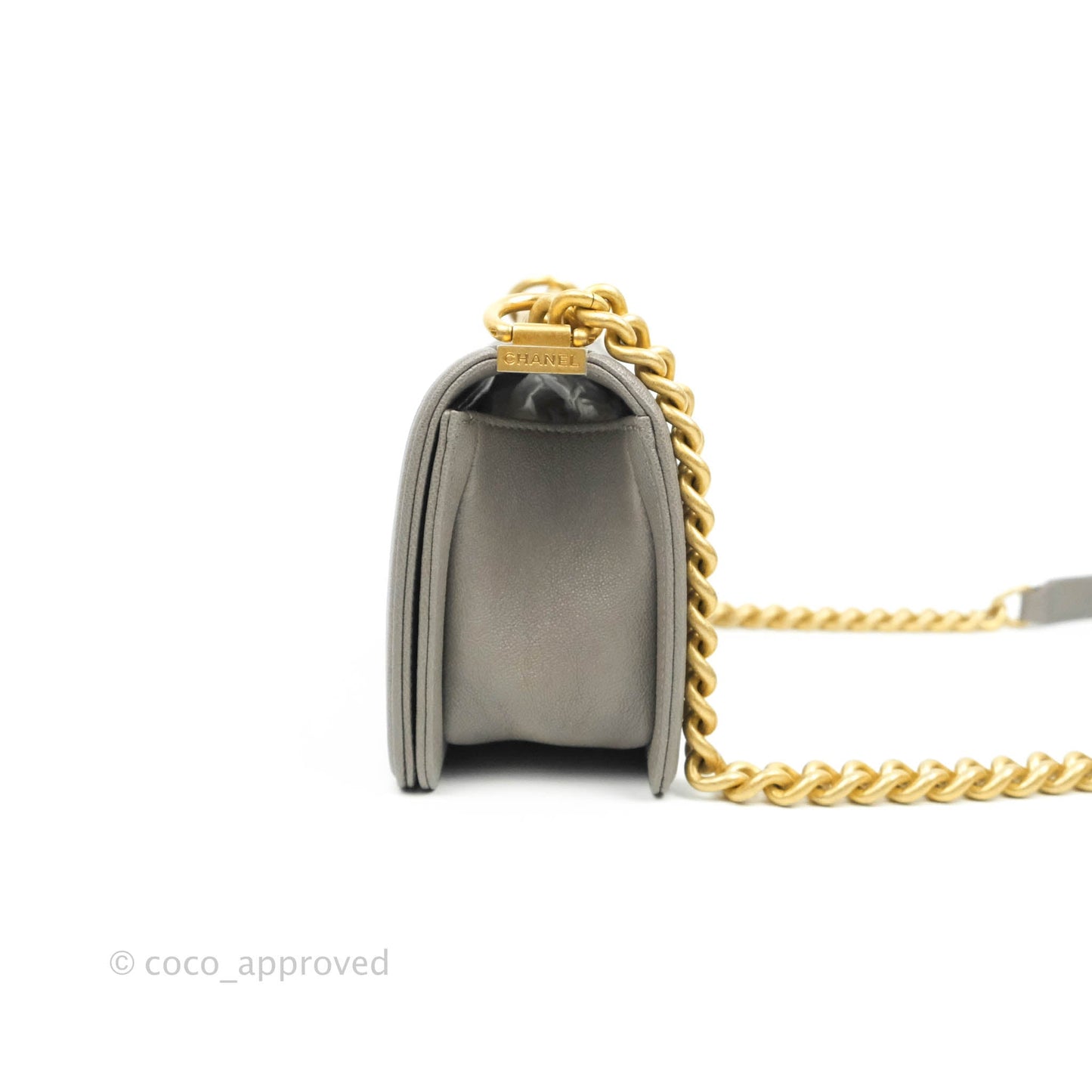 Chanel Small Quilted Boy Dark Grey Caviar Gold Hardware