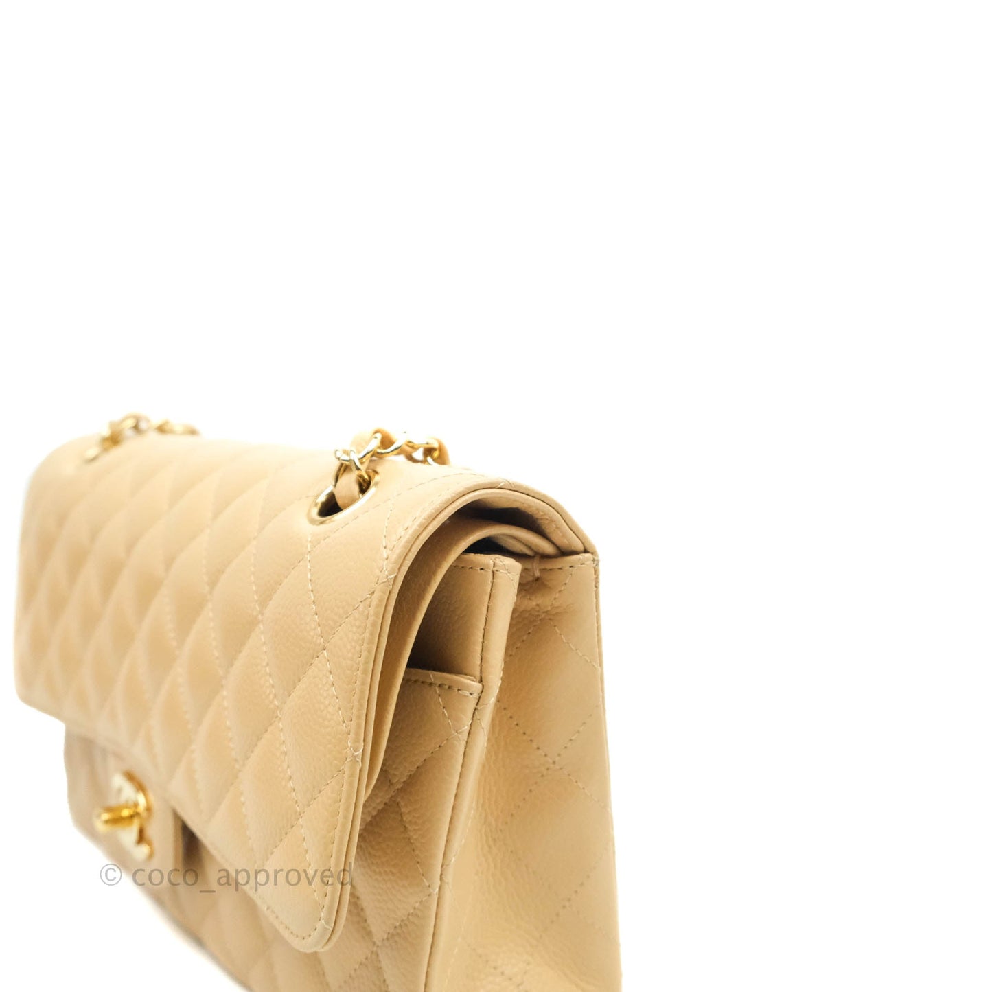 Chanel Classic M/L Medium Flap Quilted Beige Caviar Gold Hardware