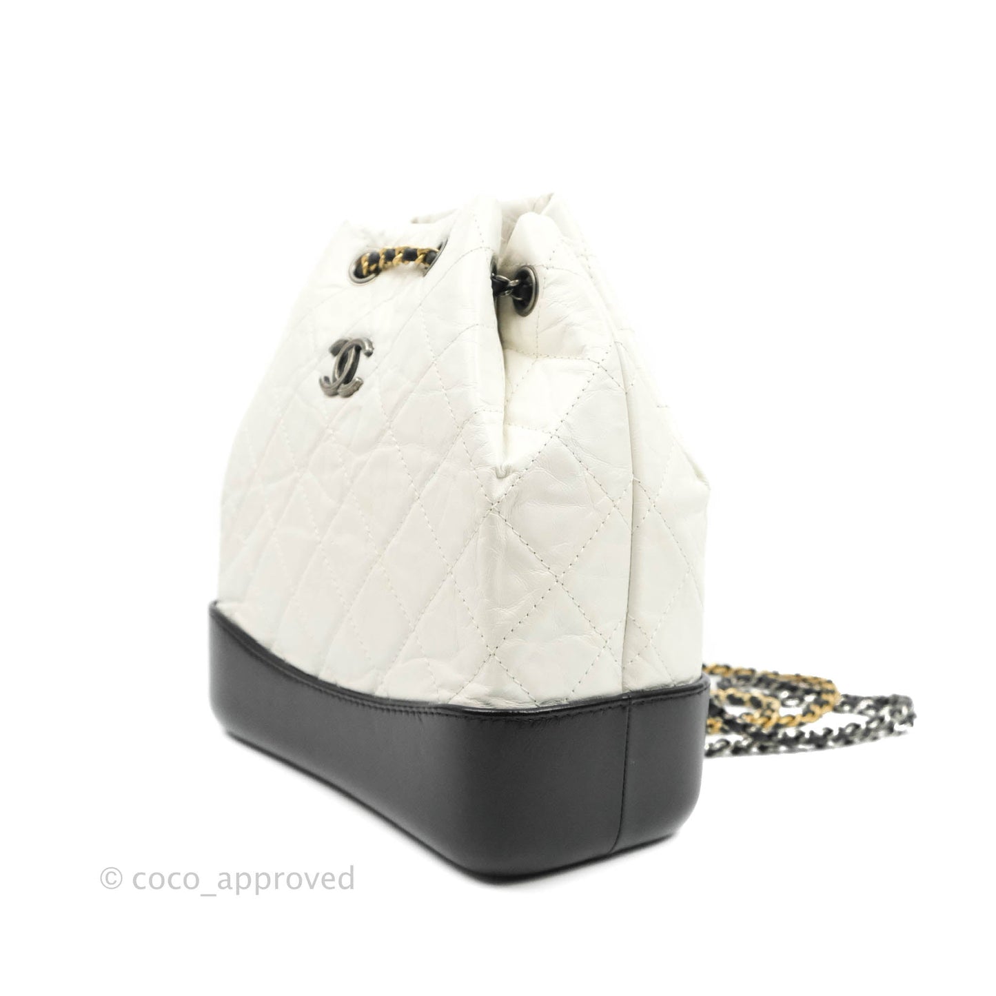 Chanel Small Gabrielle Backpack White Black Aged Calfskin