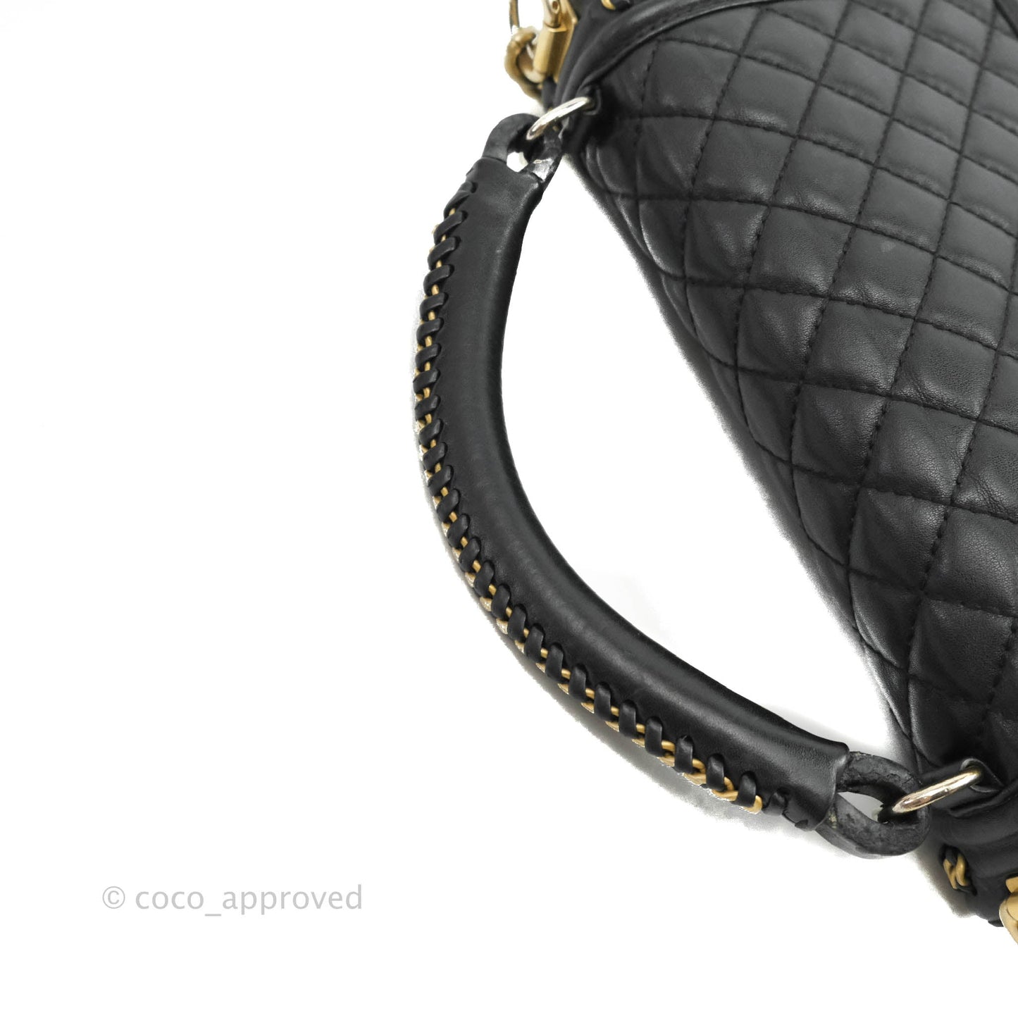 Chanel Quilted Medium Boy With Handle Black Calfskin Aged Gold Hardware