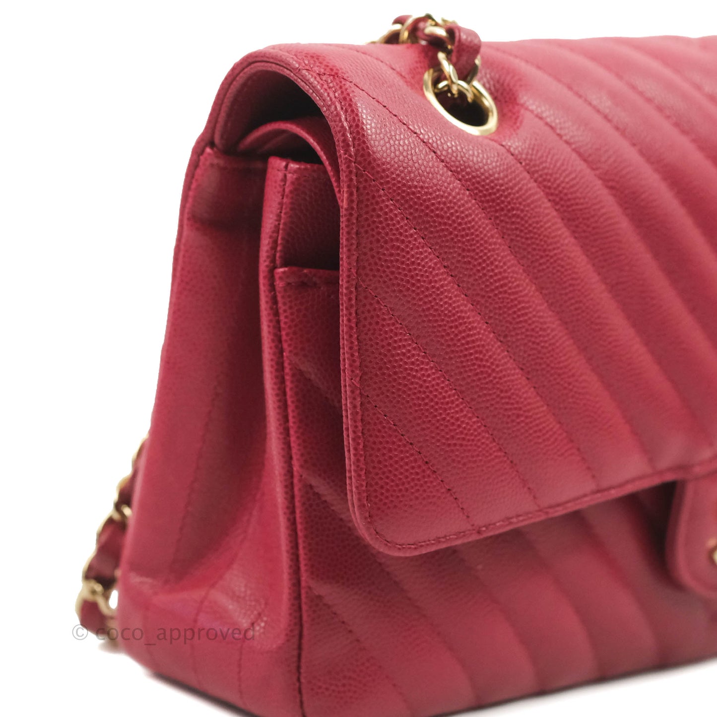 Chanel Classic M/L Medium Chevron Double Flap Cherry Red Caviar Gold Hardware