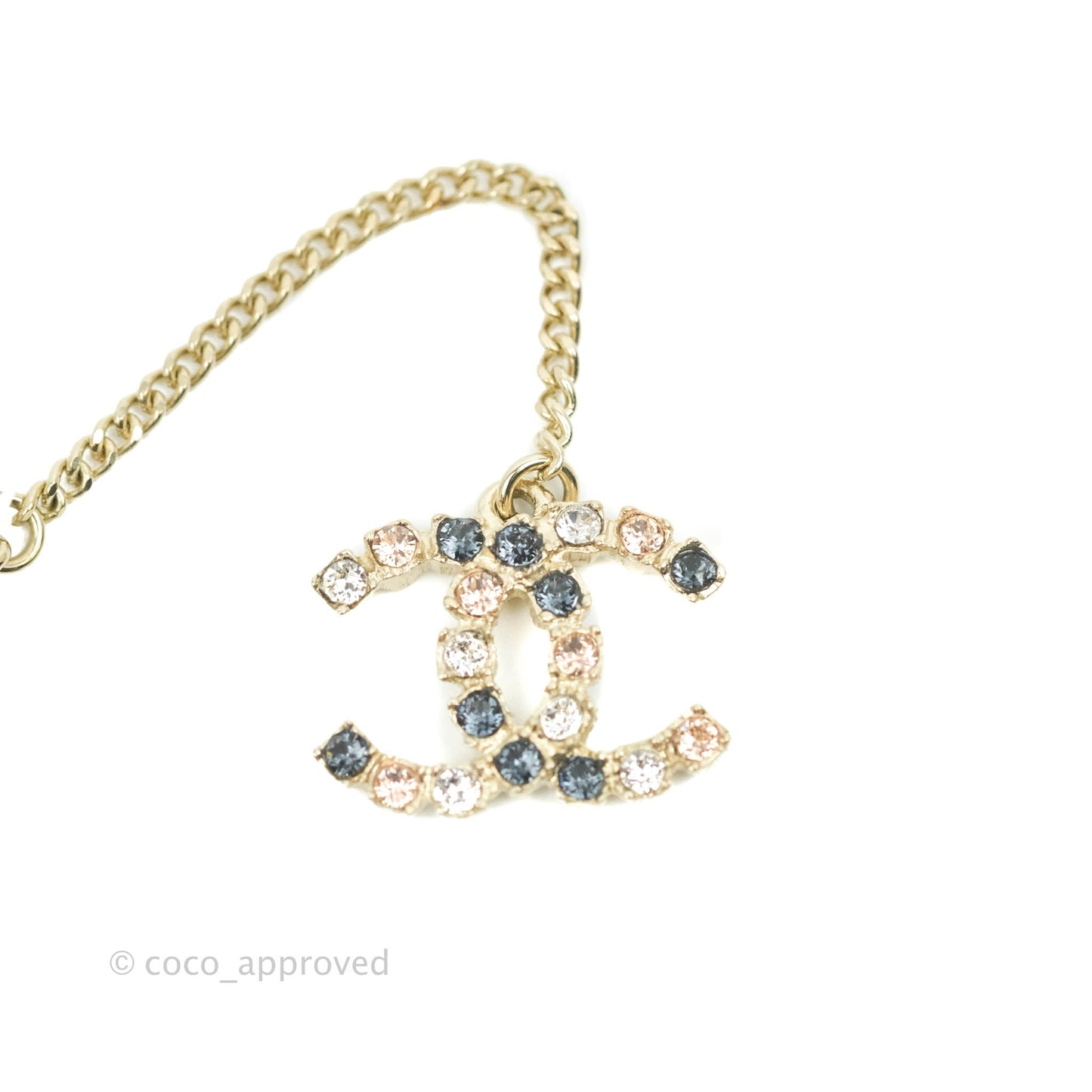 Chanel Crystal CC Long Drop Earrings Gold Tone 21V