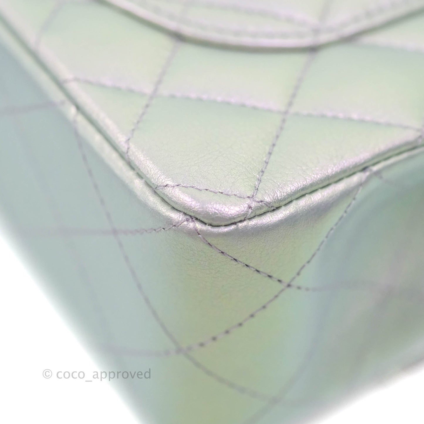 Chanel Small Classic Quilted Flap Metallic Iridescent White Lilac Silver Hardware