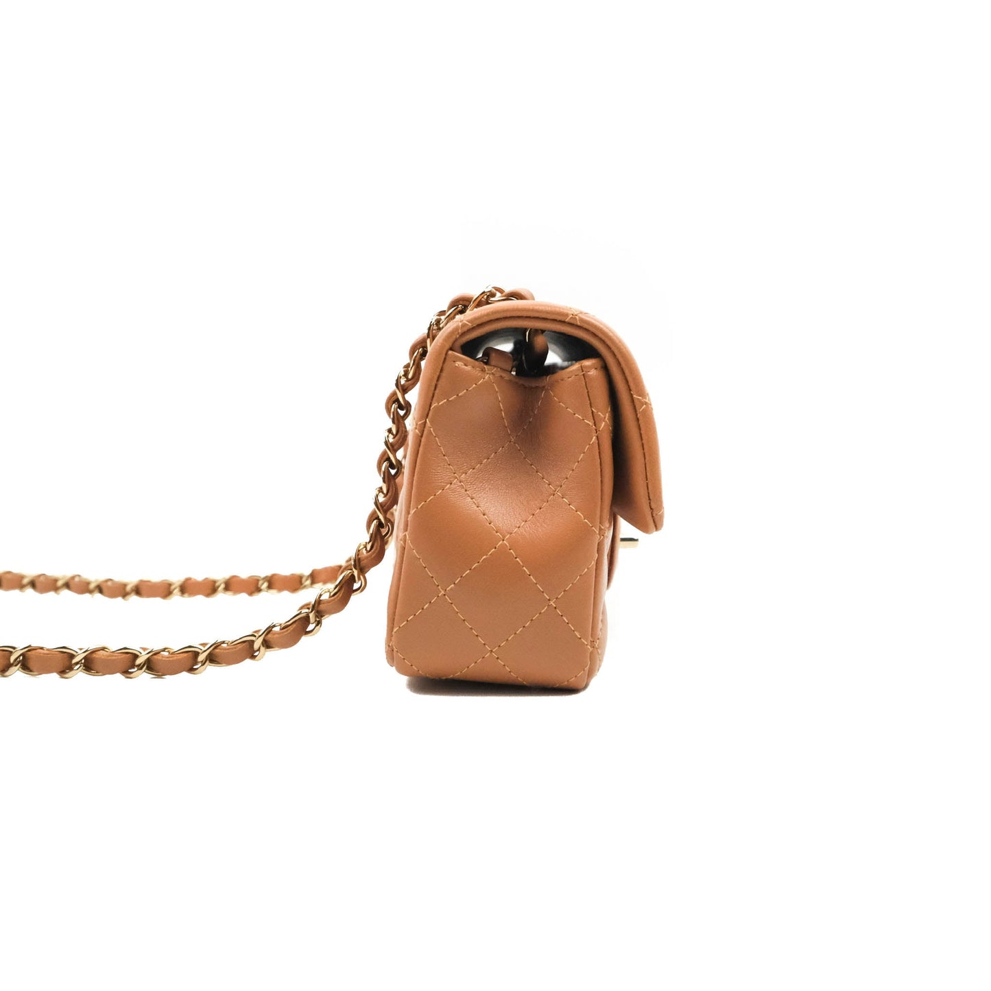 Chanel Quilted Mini Rectangular Flap Caramel Lambskin Gold Hardware 22S