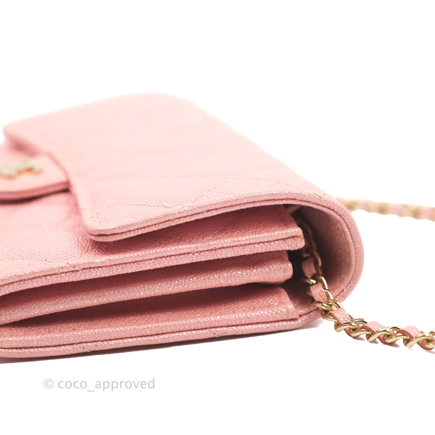 Chanel Mini Quilted Wallet On Chain WOC Caviar Iridescent Pink Gold Hardware 19S