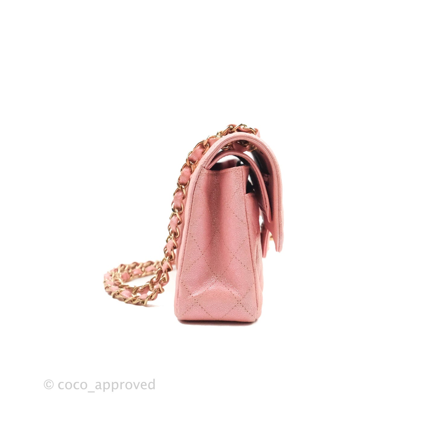 Chanel Small Classic Quilted Flap Iridescent Pink Caviar Gold Hardware 19S