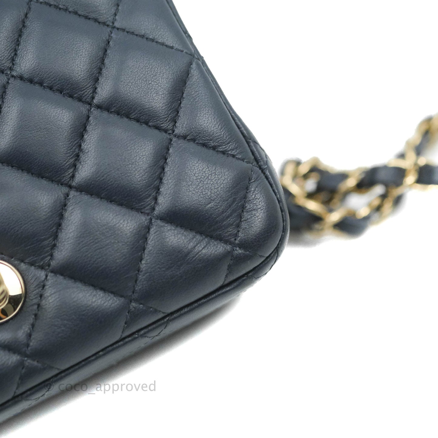 Chanel Quilted Mini Square Navy Lambskin Gold Hardware