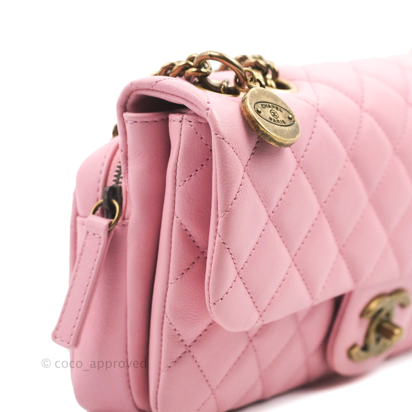 Chanel CC Crown Flap Pink Calfskin Antique Gold Hardware