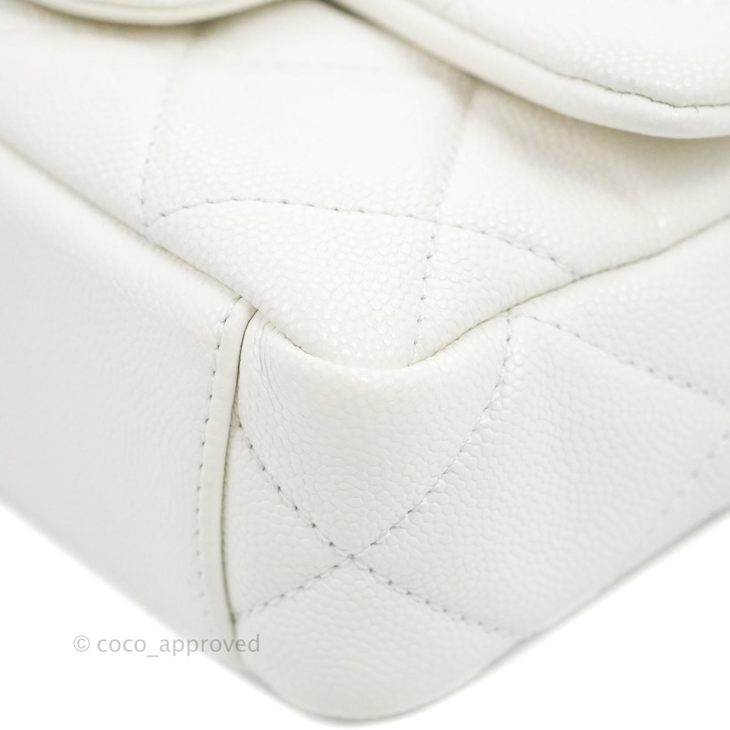 Chanel Mini Flap with Coin Charm White Caviar Aged Gold Hardware 22A