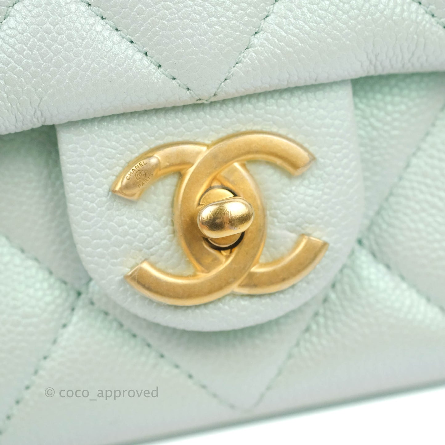 Chanel Quilted My Perfect Mini Iridescent Mint Green Caviar Aged Gold Hardware 21K