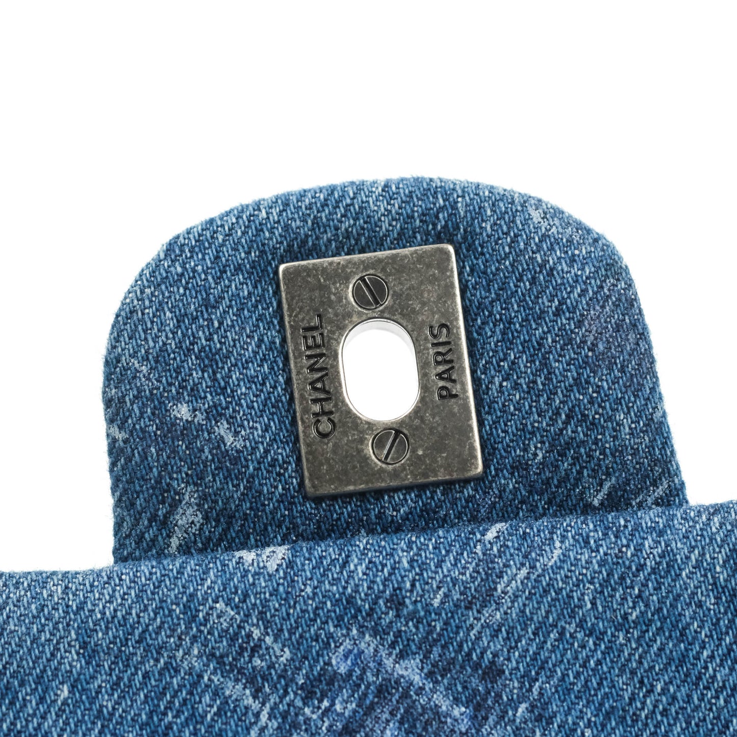Chanel Classic M/L Medium Double Flap Blue Denim Ruthenium Hardware