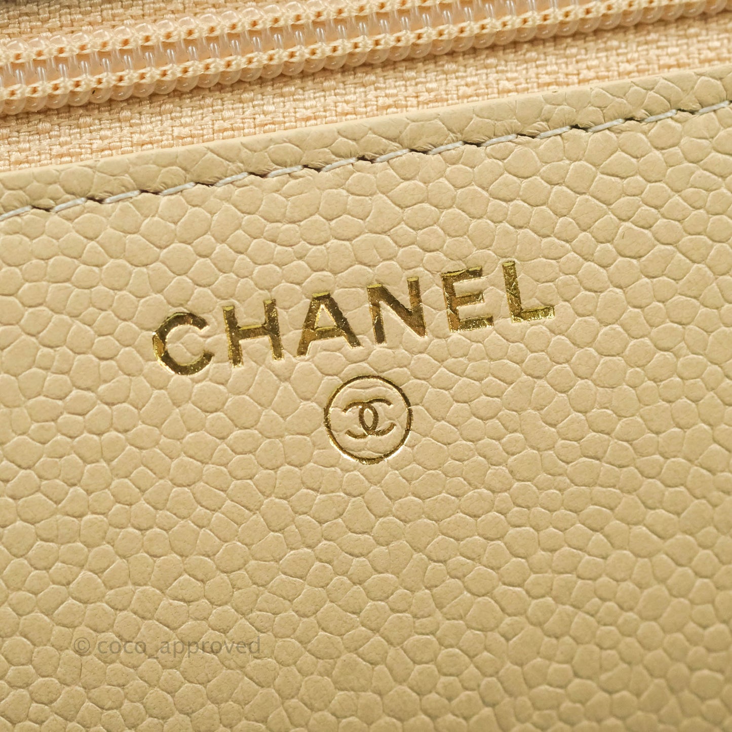 Chanel Quilted Wallet on Chain WOC Beige Caviar Gold Hardware