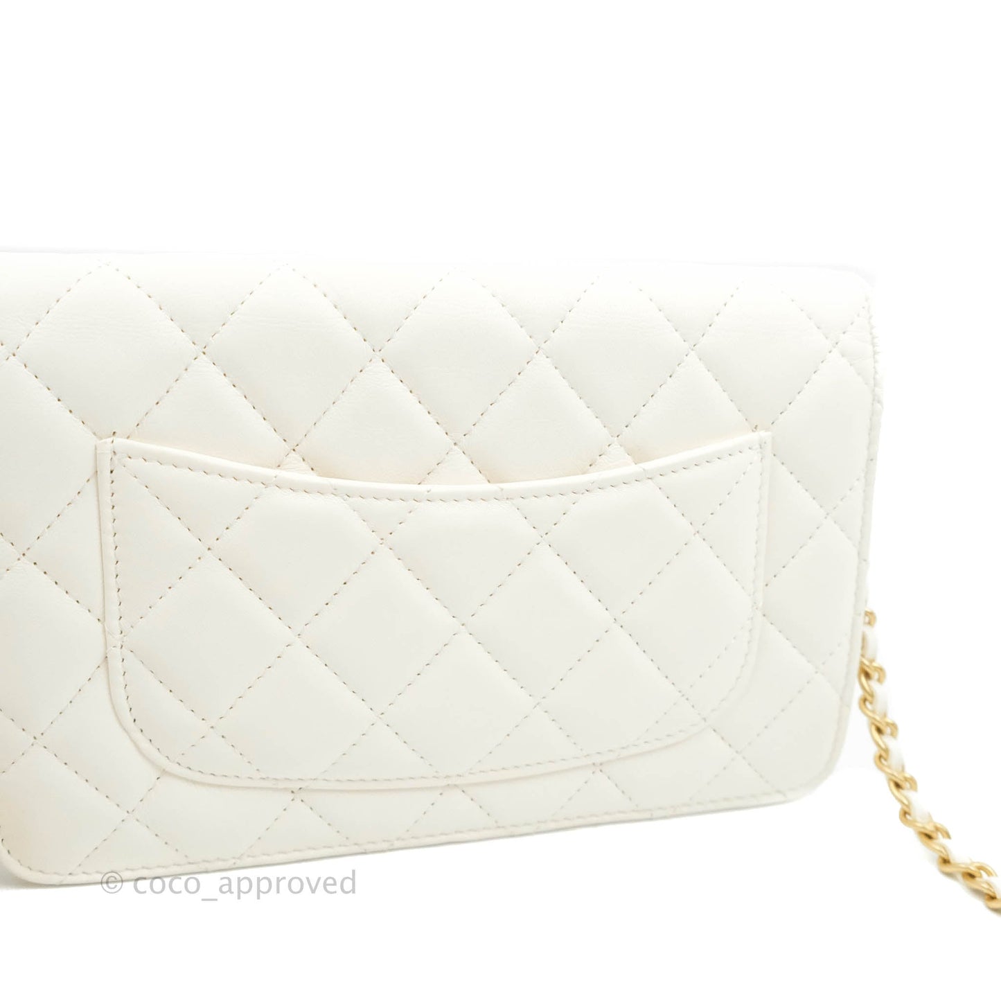 Chanel Quilted Pearl Crush Wallet on Chain WOC White Lambskin Aged Gold Hardware