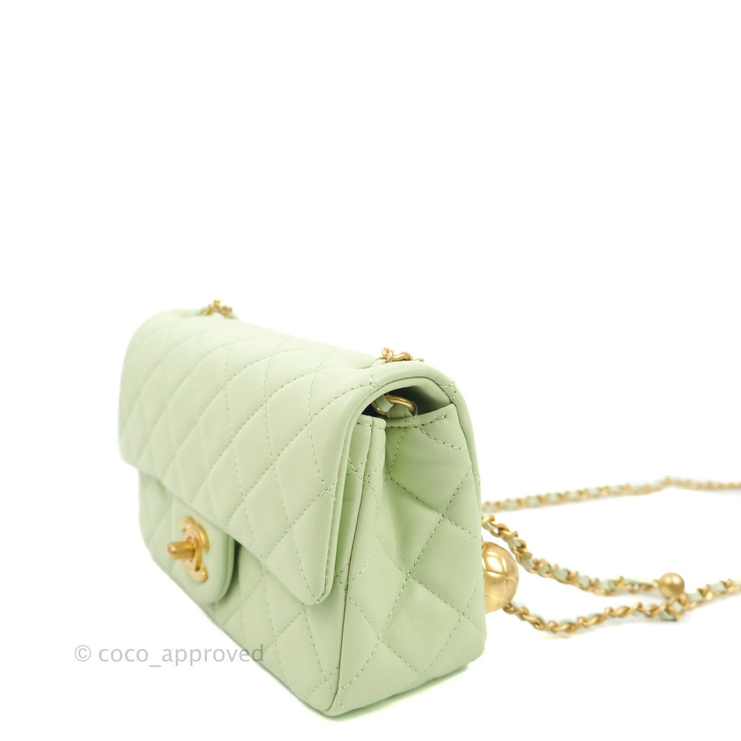 Chanel Quilted Mini Rectangular Pearl Crush Avocado Green Lambskin Aged Gold Hardware 22C