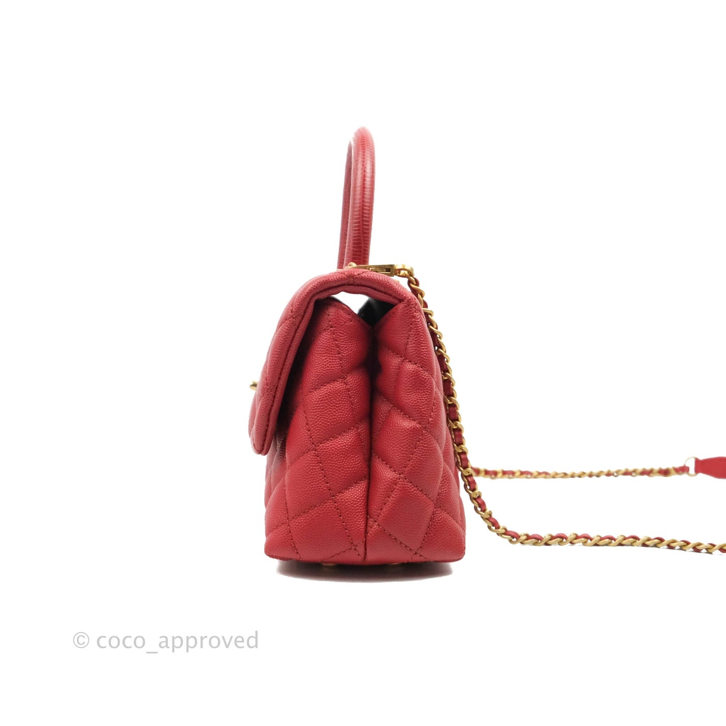 Chanel Small Quilted Coco Handle Red Caviar Gold Hardware