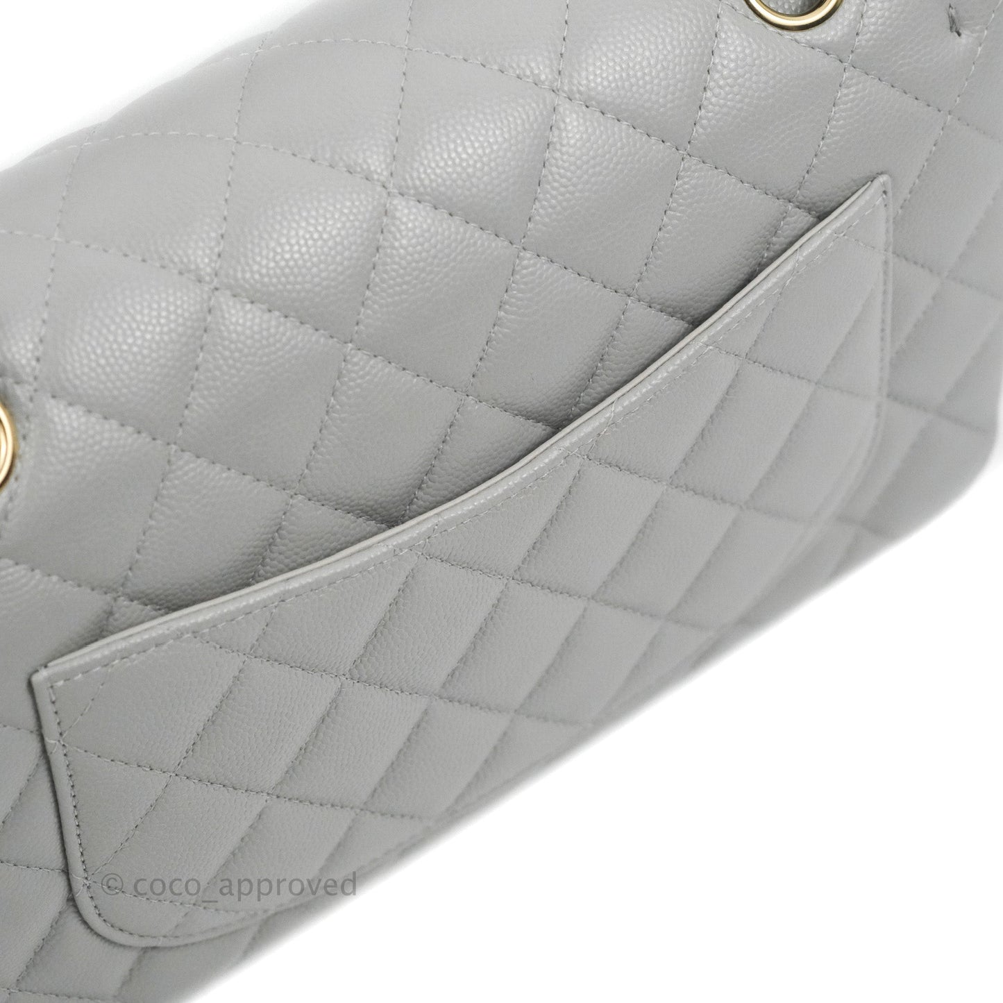 Chanel Small Classic Quilted Flap Grey Caviar Gold Hardware 21A