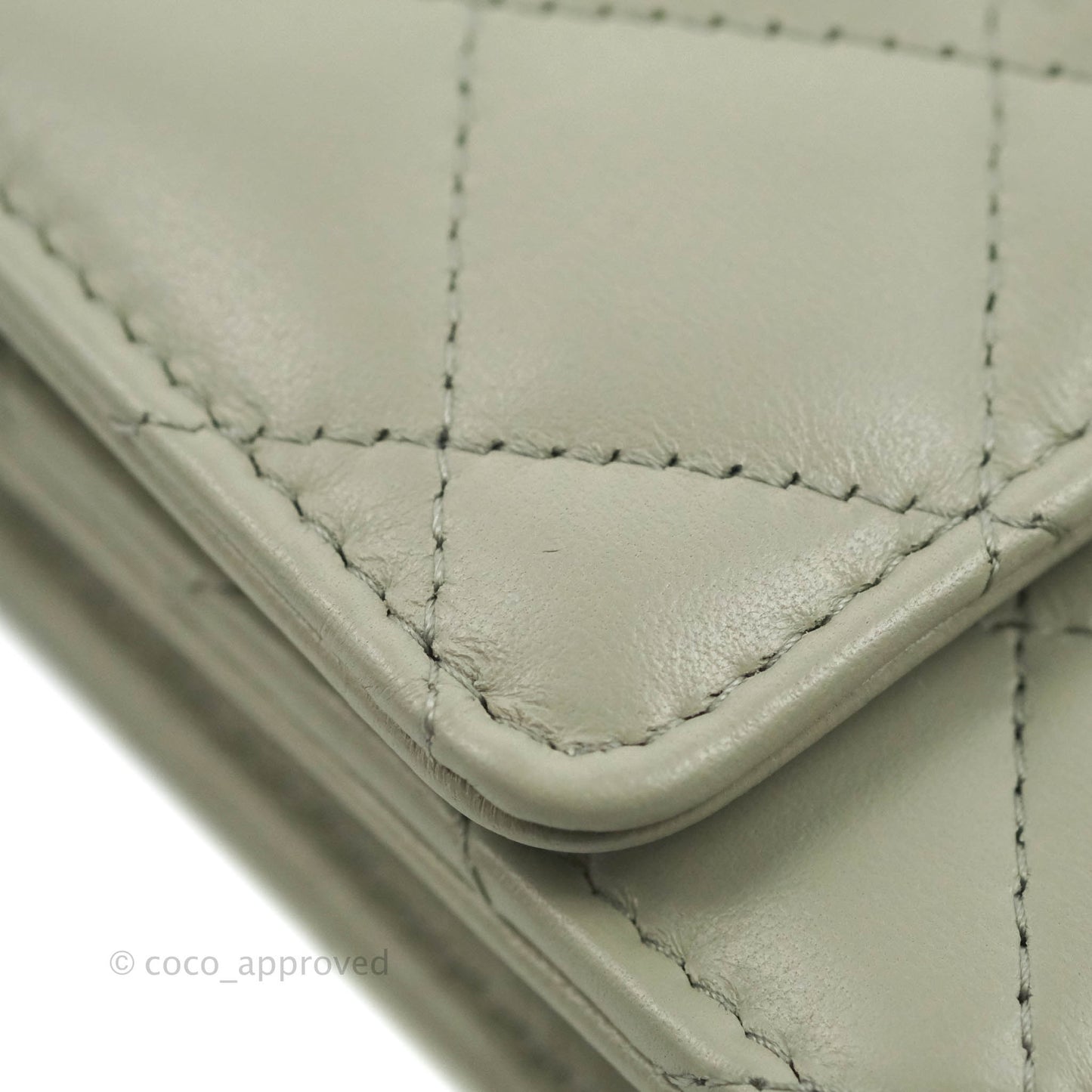 Chanel Quilted Pearl Crush Wallet on Chain WOC Light Grey Lambskin Aged Gold Hardware 22C