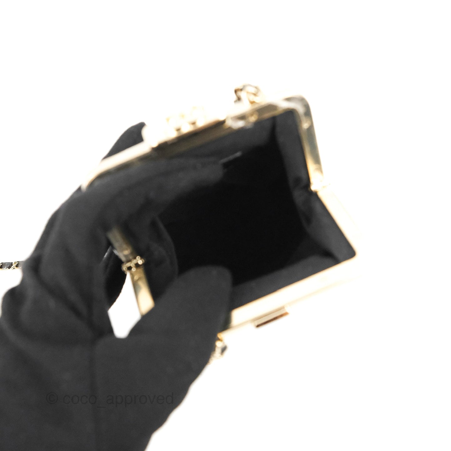 Chanel Kisslock Glasses Case Black Aged Lambskin Gold Hardware 21C
