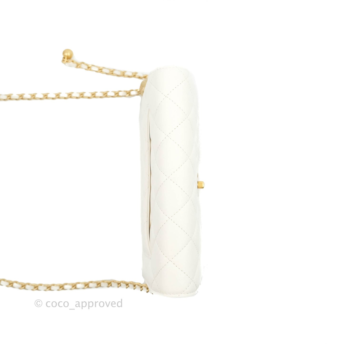 Chanel Quilted Pearl Crush Wallet on Chain WOC White Lambskin Aged Gold Hardware